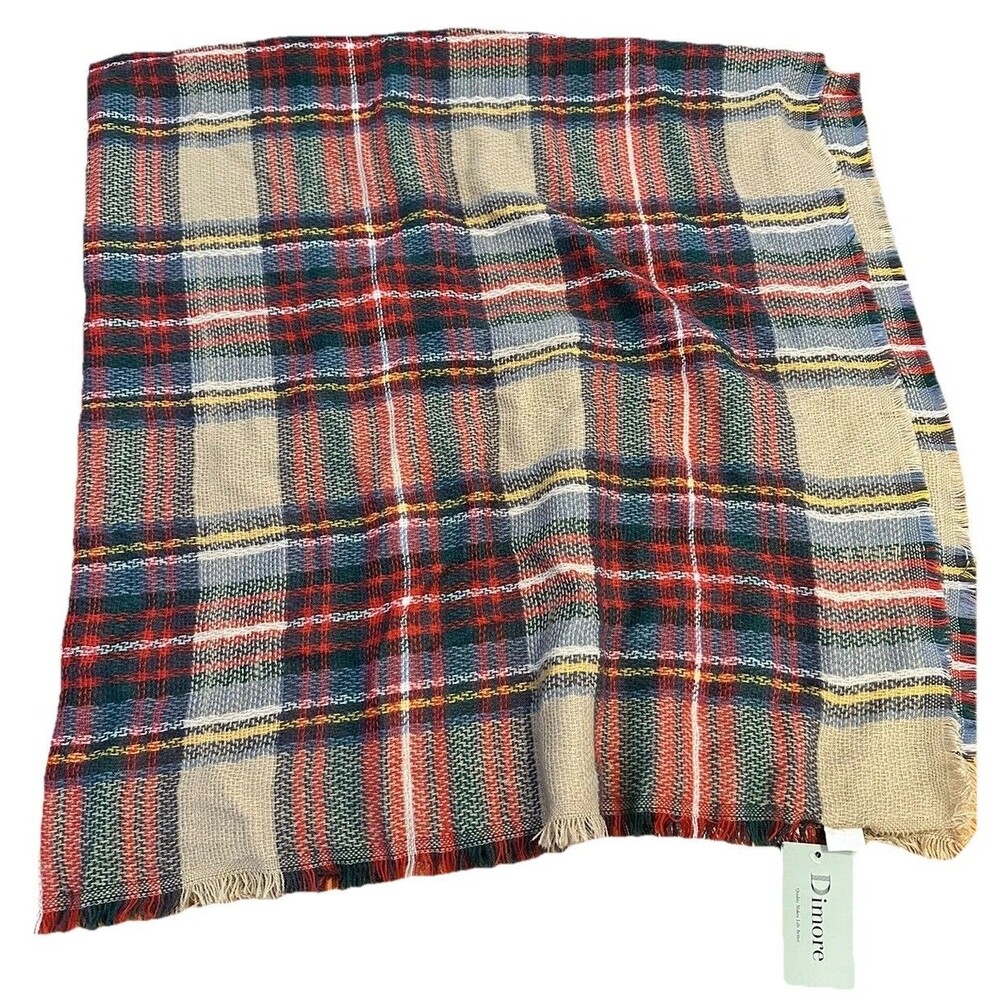 NWT Dimore Red Plaid Blanket Scarf Women Big Oversized 56” x 56” Eyelash Fringe